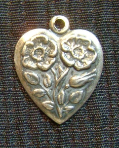silver heart with flower charms